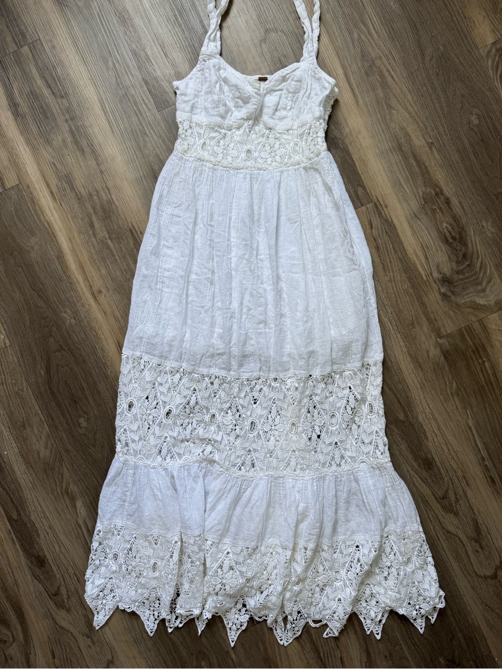 Free People Caught Your Eye Gauzy Lace Tiered Maxi Dress – White / Ivory Size 6